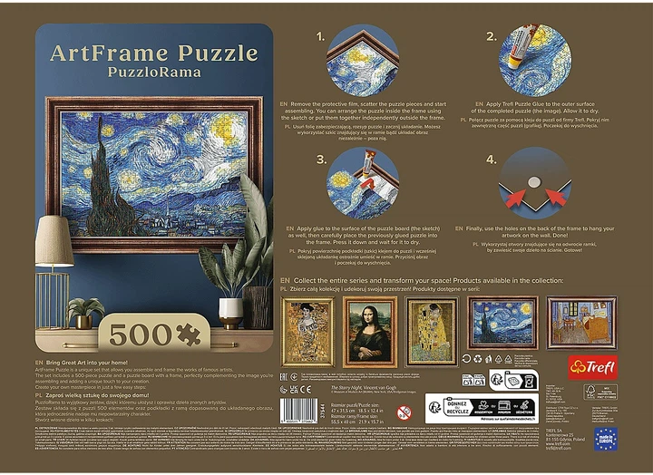Puzzle Trefl Puzzlorama Gwiaździsta Noc, Vincent van Gogh Bridgeman 500 elementów 37544 (5900511375442) - obraz 6