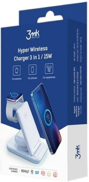 Індуктивний зарядний пристрій 3MK Hyper Wireless Charger 15 W для смартфона смарт годинника навушників білий (5903108483056) - зображення 5