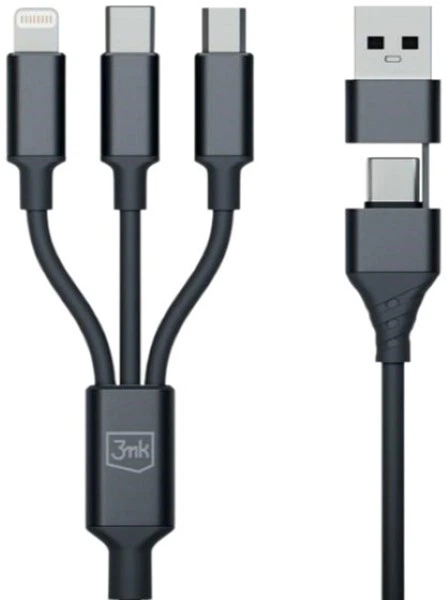 Kabel 3MK Hyper 3 w 1 Type-C USB-A to Type-C micro-USB Lightning 1.5 m Black (5903108541244) - obraz 3