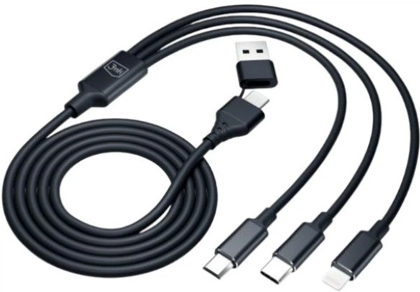Kabel 3MK Hyper 3 w 1 Type-C USB-A to Type-C micro-USB Lightning 1.5 m Black (5903108541244) - obraz 8