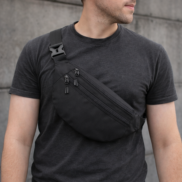 Поясная сумка-бананка Cordura 1000D нагрудная кроссбоди (через плечо/на пояс) черная - изображение 6