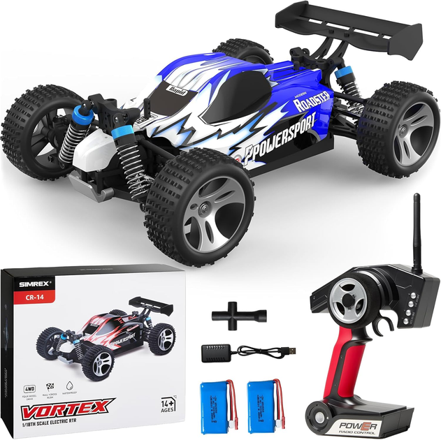 Радиоуправляемый внедорожник SIMREX 1:18, 4WD, до 45 км/ч, 2.4 ГГц, 2 аккумулятора, LED-фары, RC монстр-трак - изображение 3