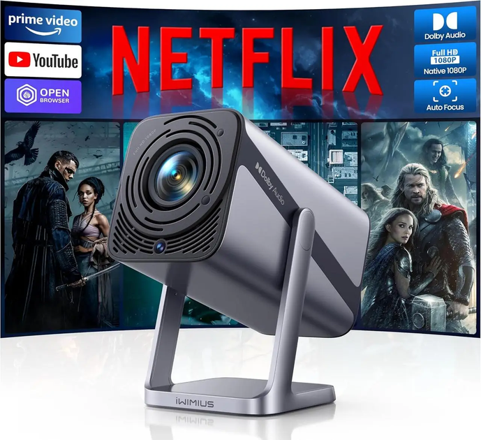 Міні-проектор iWIMIUS S29 30000 люмен Smart FHD 1080P портативний проектор з підтримкою 4K, Wi-Fi6 Bluetooth 50% зум 360° - Фото 2 Міні-проектор iWIMIUS S29 30000 люмен Smart FHD 1080P портативний проектор з підтримкою 4K, Wi-Fi6 Bluetooth 50% зум 360° - зображення 2