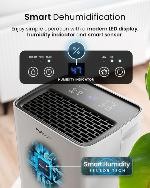 Осушувач повітря Pro Breeze 12 л/добу з баком 2 л, компресорний, сушіння білизни, таймер, датчик вологості, дефект - зображення 8