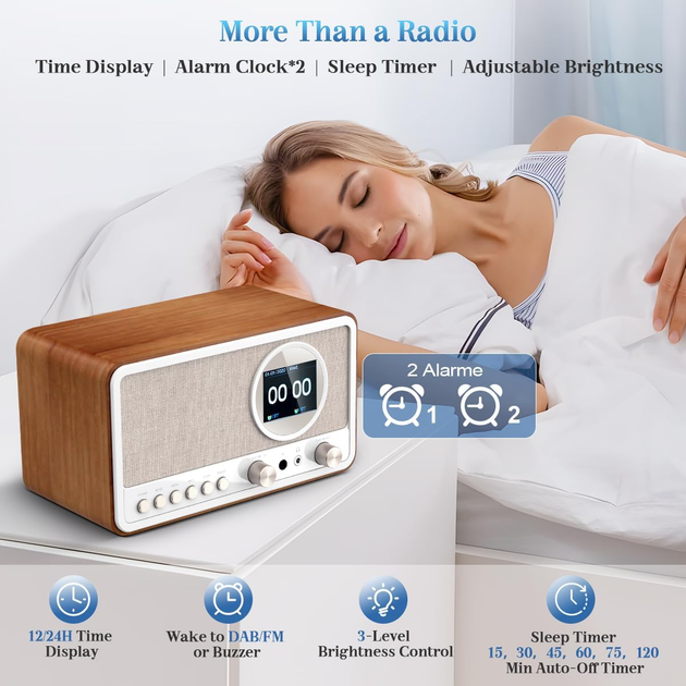 Ретро-радио ETDEUH DAB+/FM Bluetooth 5.0 White: Hi-Fi звук 5Вт, USB, AUX, Пульт ДУ и Двойной Будильник — Премиум Дизайн - изображение 7