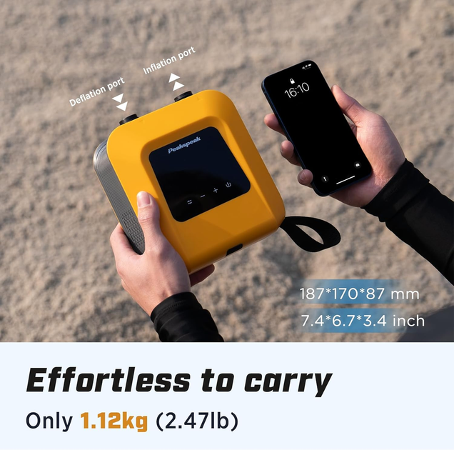 Электрический насос для SUP-доски Peakspeak S1-20PSI, аккумуляторный, автостоп, 2-ступенчатый, 7 насадок - Фото 3 Электрический насос для SUP-доски Peakspeak S1-20PSI, аккумуляторный, автостоп, 2-ступенчатый, 7 насадок - изображение 3