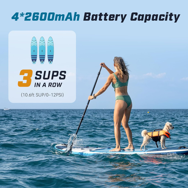 Электрический насос для SUP-доски Peakspeak S1-20PSI, аккумуляторный, автостоп, 2-ступенчатый, 7 насадок - Фото 5 Электрический насос для SUP-доски Peakspeak S1-20PSI, аккумуляторный, автостоп, 2-ступенчатый, 7 насадок - изображение 5