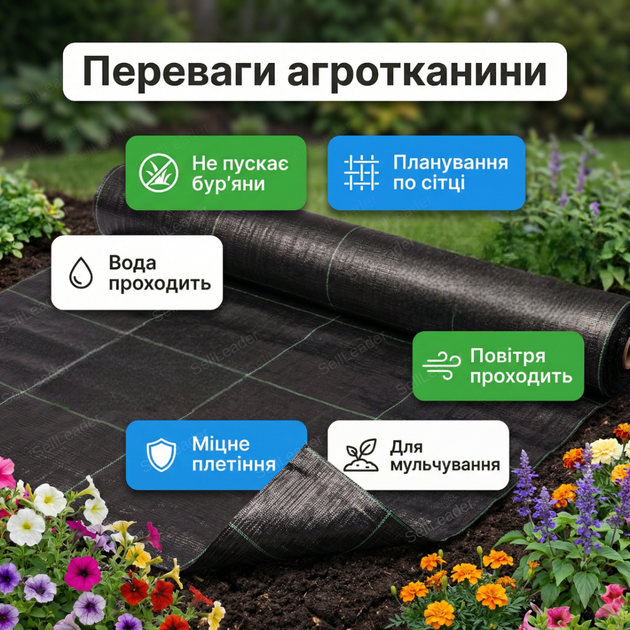 Агротканина Bradas 130гр/м² 0.8x50м від бур’янів мульчувальна тканина для грядок геотекстиль UV стабілізована - Фото 2 Агротканина Bradas 130гр/м² 0.8x50м від бур’янів мульчувальна тканина для грядок геотекстиль UV стабілізована - зображення 2