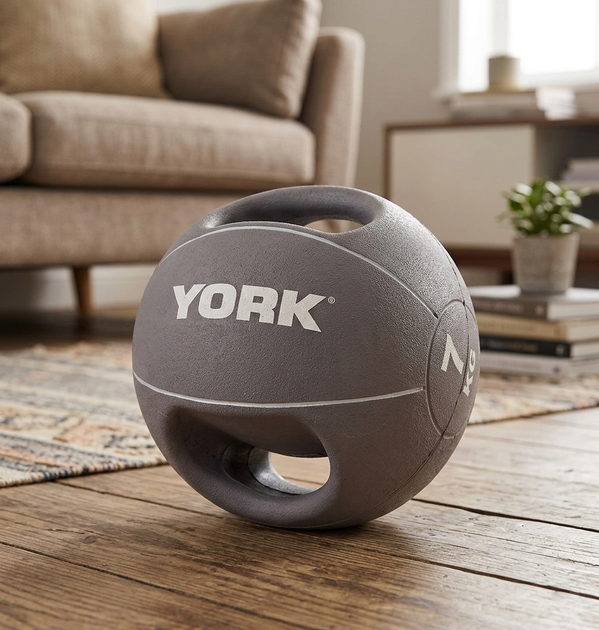 Мяч медбол York Fitness 7 кг с двумя ручками серый для развития координации - изображение 6