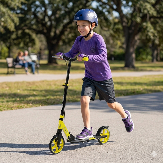 Самокат двухколесный Best Scooter SHARK SH-10865 с ручным тормозом, амортизатором, колесами PU 200 мм, складной, регулируемый руль - изображение 2