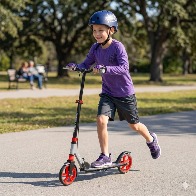 Самокат двухколесный Best Scooter SHARK SH-25048 с ручным тормозом, амортизатором, колесами PU 200 мм, складной, регулируемый руль - изображение 2