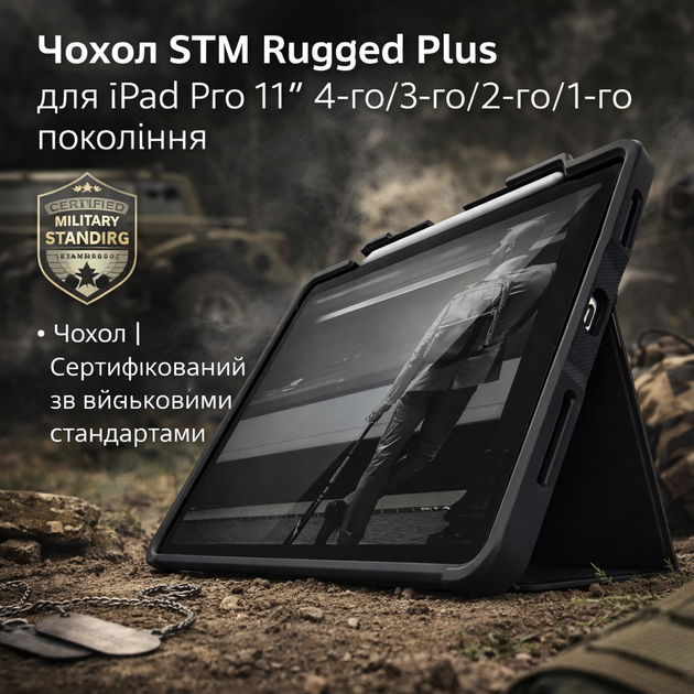 Чехол STM Rugged Plus для iPad 4 поколения 9.7 дюйма - ударопрочный защитный кейс, черный, Military Standard - Фото 1 Чехол STM Rugged Plus для iPad 4 поколения 9.7 дюйма - ударопрочный защитный кейс, черный, Military Standard - изображение 1