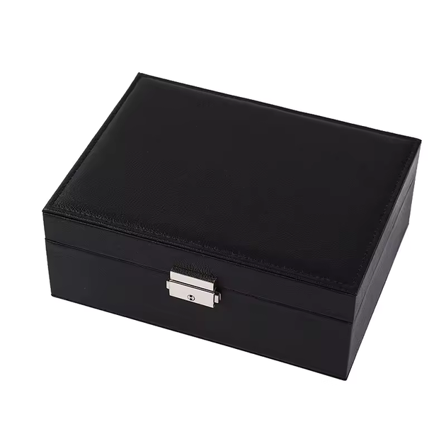 Шкатулка для прикрас двоярусна з PU-шкіри із замком 23×17×9 см JB-black чорна - зображення 3