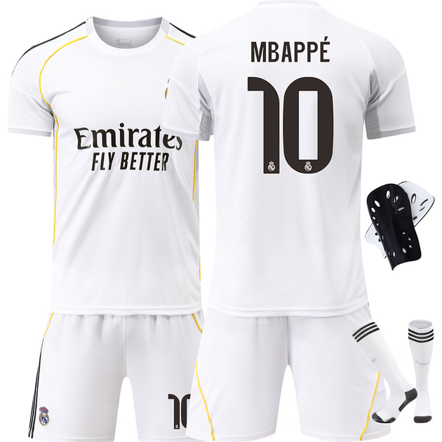 Футбольная форма Real Madrid Mbappe (Мбапе) 10 сезон 2026 с гетрами (размер 34-38) и щитками размер 22 рост 125-130 см белая - Фото 1 Футбольная форма Real Madrid Mbappe (Мбапе) 10 сезон 2026 с гетрами (размер 34-38) и щитками размер 22 рост 125-130 см белая - изображение 1