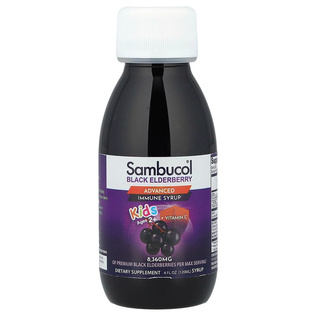 Детский сироп с чёрной бузиной Sambucol "Black Elderberry For Kids" улучшенный с витамином С для поддержки иммунитета у детей от 2 лет, со вкусом ягод (120 мл / 4 жидк. унции) - изображение 3