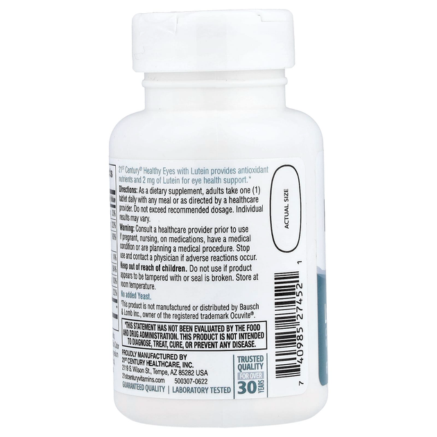 Комплекс для здоров'я очей 21st Century "Healthy Eyes with Lutein" суміш вітамінів та мінералів для зору з лютеїном та антиоксидантами (60 таблеток) - Фото 3 Комплекс для здоров'я очей 21st Century "Healthy Eyes with Lutein" суміш вітамінів та мінералів для зору з лютеїном та антиоксидантами (60 таблеток) - зображення 3