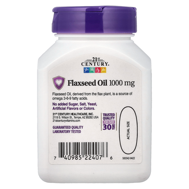 Льняное масло 21st Century "Flaxseed Oil" омега 3-6-9, 1000 мг (60 гелевых капсул) - изображение 2