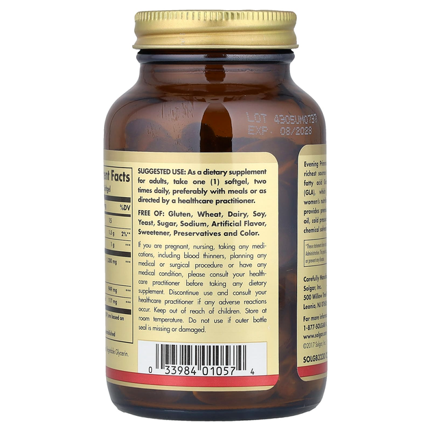 Масло примулы вечерней SOLGAR "Evening Primrose Oil" 1300 мг (60 гелевых капсул) - изображение 3