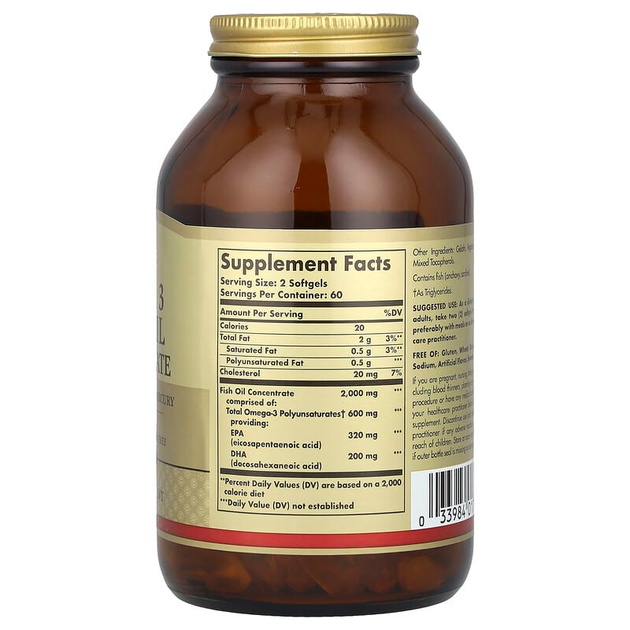 Концентрат риб'ячого жиру з омега-3 SOLGAR "Omega-3 Fish Oil Concentrate" (120 гельових капсул) - зображення 2