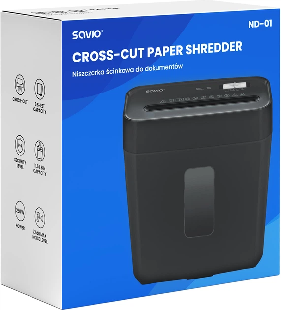 Niszczarka Savio ND-01 Black (5902768707854) - obraz 5