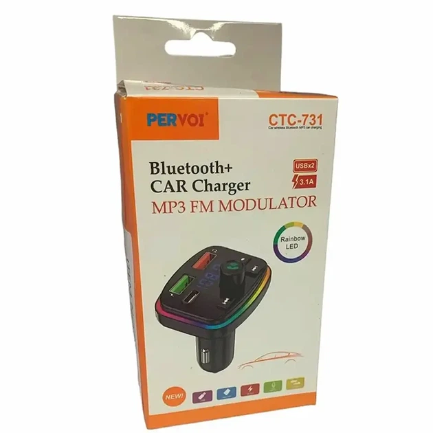 FM-трансмиттер PERVOI CTC-731 с двумя USB и Type-C для автомобиля с Bluetooth и дисплеем - Фото 8 FM-трансмиттер PERVOI CTC-731 с двумя USB и Type-C для автомобиля с Bluetooth и дисплеем - изображение 8