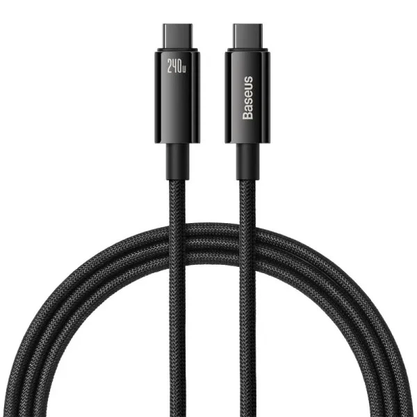 Кабель швидкого заряджання Type-C to Type-C Baseus Tungsten Gold 240W PD3.1 1m Fast Charging Data Cable, чорний - зображення 2