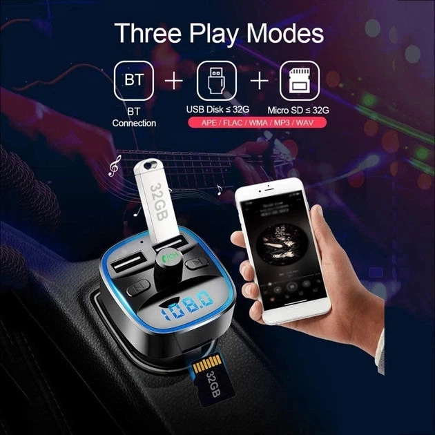 Автомобильный FM-трансмиттер T25 Bluetooth 5.0 с микрофоном – черный, музыка и звонки в пути - изображение 3