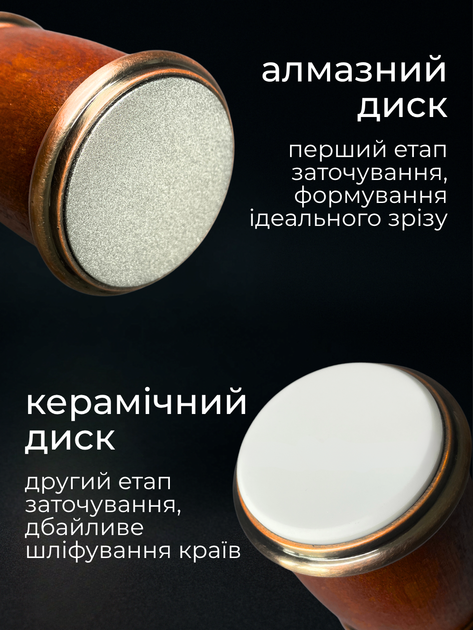 Точилка для ножа ручная точила профессиональная керамическая универсальная магнитная деревянная безопасная компактная двусторонняя ножеточка заточка для кухонных ножей с абразивными вставками углом заточки алмазным керамическим диском Hechpro АНRPSH - изображение 6