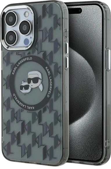 Панель Karl Lagerfeld IML Monogram Karl & Choupette Head MagSafe для Apple iPhone 15 Pro Black (3666339284909) - зображення 1