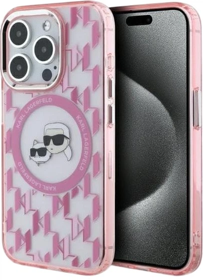 Панель Karl Lagerfeld IML Monogram Karl & Choupette Head MagSafe для Apple iPhone 15 Pro Pink (3666339285043) - зображення 1