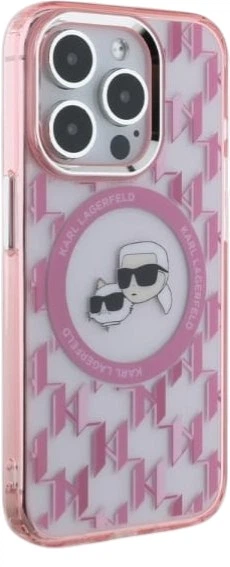 Панель Karl Lagerfeld IML Monogram Karl & Choupette Head MagSafe для Apple iPhone 15 Pro Pink (3666339285043) - зображення 4