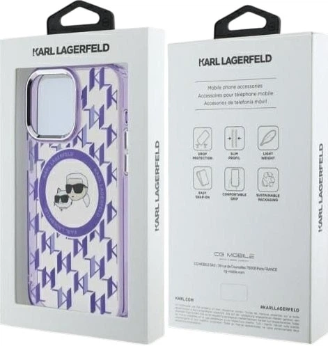 Панель Karl Lagerfeld IML Monogram Karl & Choupette Head MagSafe для Apple iPhone 15 Pro Purple (3666339285180) - зображення 5