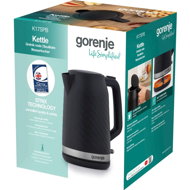Електрочайник Gorenje K17SPB Strix 1,7 л пластик 2200 Вт Чорний матовий - зображення 6