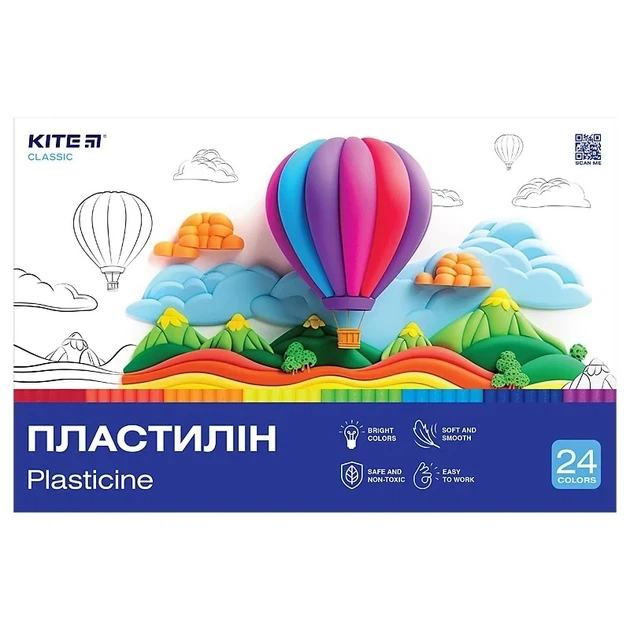 Пластилін восковий "Kite" /K-089/ 24 кольори, 480г. Classic (67731) - Фото 1 Пластилін восковий "Kite" /K-089/ 24 кольори, 480г. Classic (67731) - зображення 1