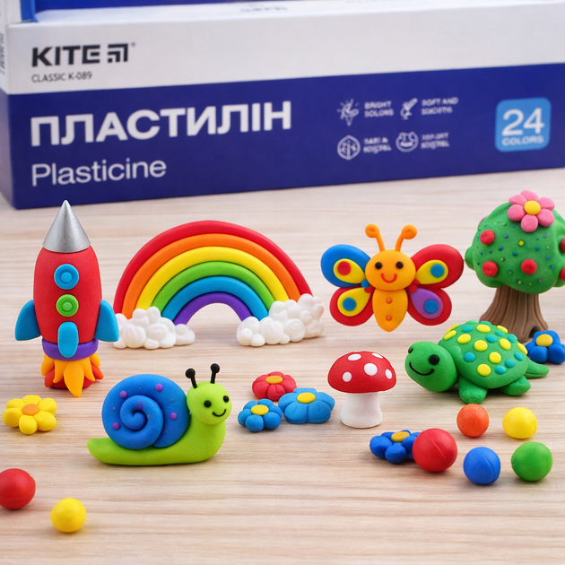 Пластилін восковий "Kite" /K-089/ 24 кольори, 480г. Classic (67731) - Фото 4 Пластилін восковий "Kite" /K-089/ 24 кольори, 480г. Classic (67731) - зображення 4