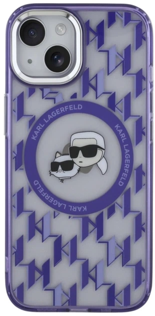 Панель Karl Lagerfeld IML Monogram Karl & Choupette Head MagSafe для Apple iPhone 15 Purple (3666339285166) - зображення 3