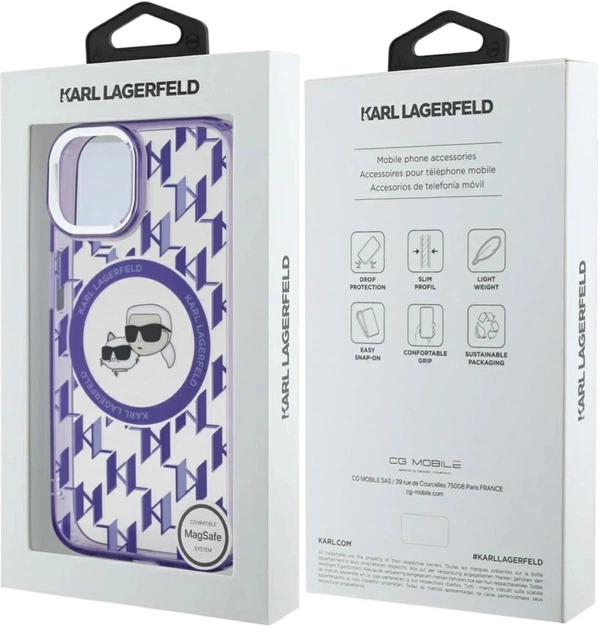 Панель Karl Lagerfeld IML Monogram Karl & Choupette Head MagSafe для Apple iPhone 15 Purple (3666339285166) - зображення 8