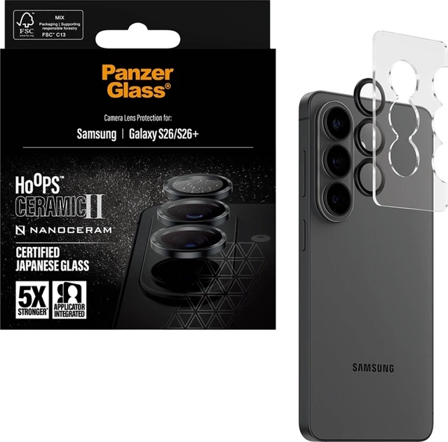 Szklo hartowane na obiektyw Panzer Glass Hoops Ceramic II Lens Protector do Samsung Galaxy S26 / S26+ Black (PG10851) - obraz 4