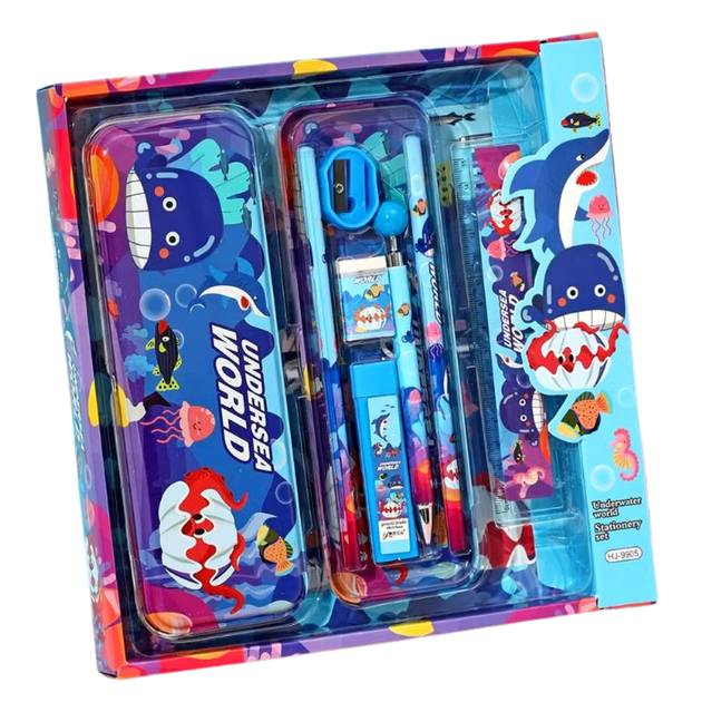 Пенал школьный Акулы с канцелярскими принадлежностями в комплекте - Фото 1 Пенал школьный Акулы с канцелярскими принадлежностями в комплекте - изображение 1