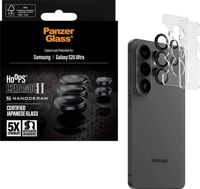 Szklo hartowane na obiektyw Panzer Glass Hoops Ceramic II Lens Protector do Samsung Galaxy S26 Ultra Black (PG12807) - obraz 4