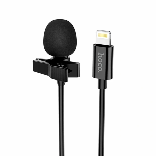 Микрофон петличный Hoco L14 Lightning черный 2 метра 18 грамм для записи звука - Фото 1 Микрофон петличный Hoco L14 Lightning черный 2 метра 18 грамм для записи звука - изображение 1