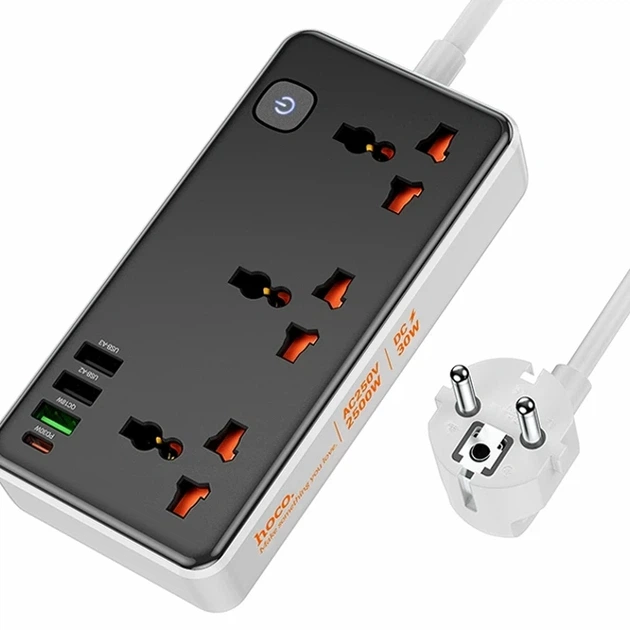 Сетевой удлинитель Hoco AC8A 1.5м 2500Вт 3USB Type-C черный - Фото 1 Сетевой удлинитель Hoco AC8A 1.5м 2500Вт 3USB Type-C черный - изображение 1
