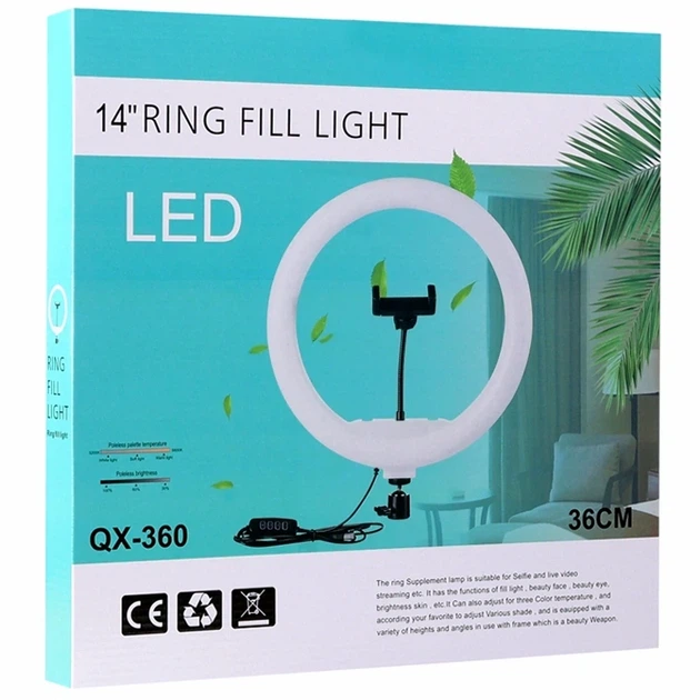 Лампа Fill Light 36Вт 36см USB черная для онлайн трансляций макияжа фотосессий модель QX-360 - изображение 2