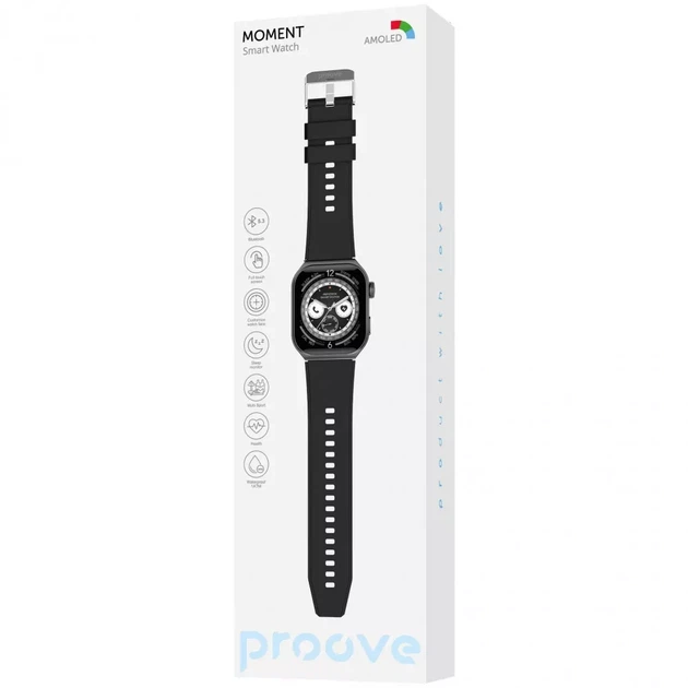 Смарт-Часы Proove Moment 1.85' AMOLED, Датчик сердечного ритма, IP68 black - изображение 3