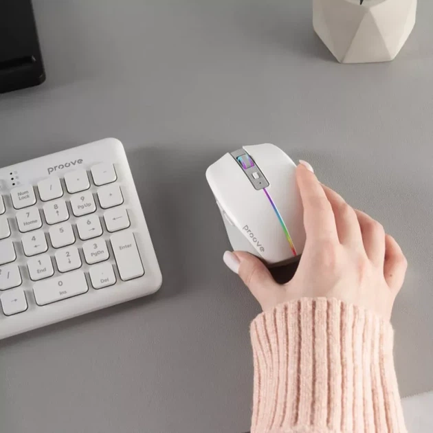 Бездротова миша для комп'ютера та ноутбука Proove Comet USB і Bluetooth-під'єднання регулювання DPI RGB з акумулятором біла - зображення 6