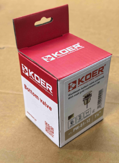 Донний клапан для раковини універсальний (з/без переливу) KOER PW-01-12 автоматичний (Click-Clack) (Колір золото матове) 1 1/4'' (KR5194) - Фото 3 Донний клапан для раковини універсальний (з/без переливу) KOER PW-01-12 автоматичний (Click-Clack) (Колір золото матове) 1 1/4'' (KR5194) - изображение 3