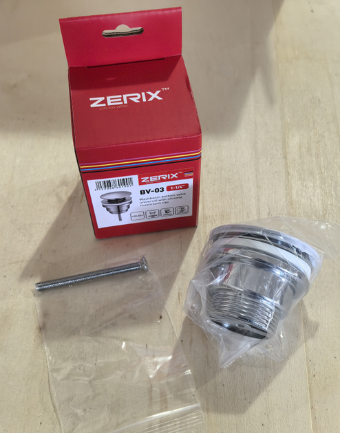 Донний клапан для раковини універсальний (з/без переливу) ZERIX BV-03 автоматичний (Click-Clack) (Колір хром) 1 1/4'' (ZX6019) - изображение 13