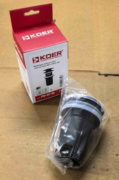 Донний клапан для раковини Koer PW-07-05 1 1/4'' з переливом автоматичний СLICK-СLACK (Колір чорн) (KR5785) - изображение 13