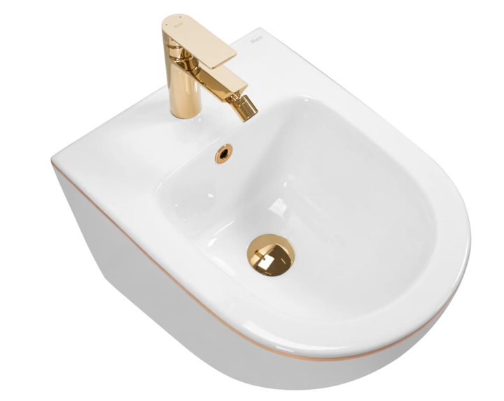 Подвесное биде REA CARLO MINI WHITE GOLD EDGE белый - изображение 2