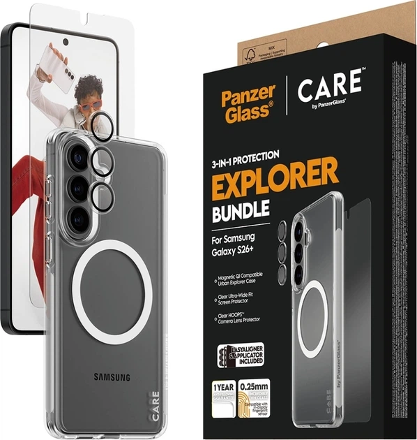 Захисний набір CARE by PanzerGlass 3-in-1 Bundle для Samsung Galaxy S26 Plus Transparent (CR34288) - зображення 5